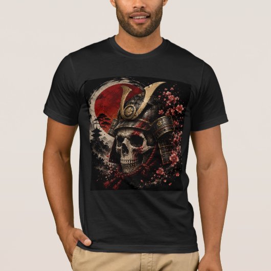 Samurai Schedel Japanse Krijger Vintage T-Shirt (Voorkant)