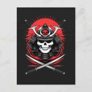 Samurai Schedel Rijzende Zon Krijger Kunst Briefkaart