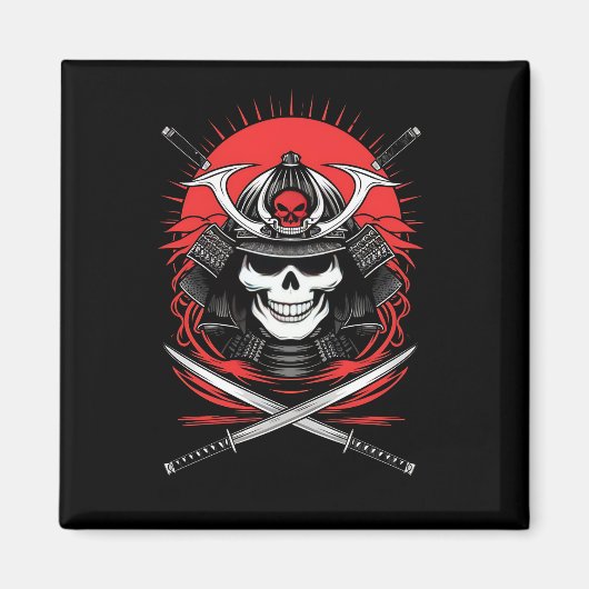 Samurai Schedel Rijzende Zon Krijger Kunst Magneet (Voorkant)