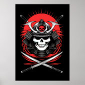 Samurai Schedel Rijzende Zon Krijger Kunst Poster (Voorkant)