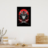 Samurai Schedel Rijzende Zon Krijger Kunst Poster (Keuken)