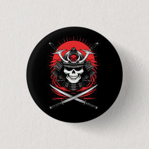 Samurai Schedel Rijzende Zon Krijger Kunst Ronde Button 3,2 Cm