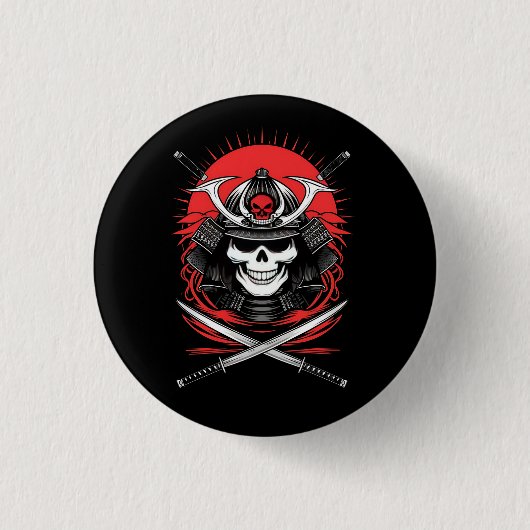 Samurai Schedel Rijzende Zon Krijger Kunst Ronde Button 3,2 Cm (Voorkant)