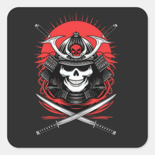 Samurai Schedel Rijzende Zon Krijger Kunst Vierkante Sticker