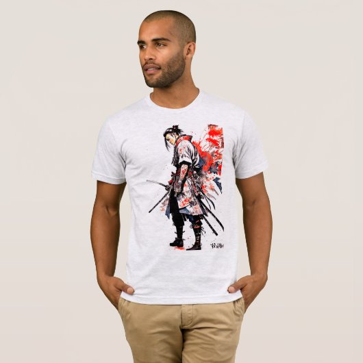 Samurai Serenity: Japan Waterverf schilderij T-shirt (Voorkant volledig)