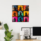 Samurai Silhouette Kunst Raster Vet Graffiti Stijl Poster (Thuiskantoor)