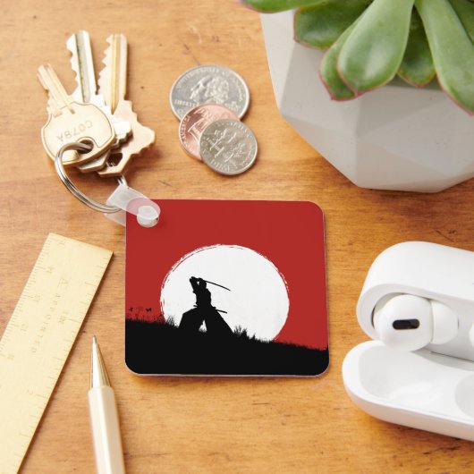 Samurai Silhouette Zon Rode Sleutelhanger (Bureau)
