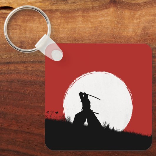 Samurai Silhouette Zon Rode Sleutelhanger (Voorkant)