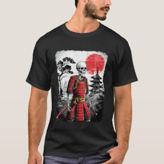 Samurai Skelet Halloween Vintage Japanse Inkt Ga T-shirt