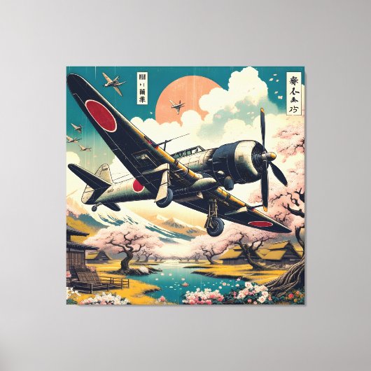 Samurai Skies: Ukiyo-e Japans Zero Vliegtuig Canvas Afdruk (Voorkant)