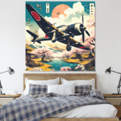 Samurai Skies: Ukiyo-e Japans Zero Vliegtuig Canvas Afdruk (Insitu (Slaapkamer))