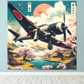 Samurai Skies: Ukiyo-e Japans Zero Vliegtuig Canvas Afdruk (Insitu (Houten vloer))