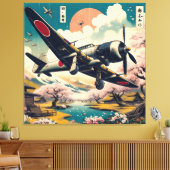 Samurai Skies: Ukiyo-e Japans Zero Vliegtuig Canvas Afdruk (Insitu (Woonkamer))