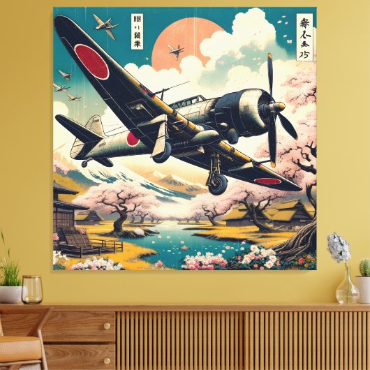 Samurai Skies: Ukiyo-e Japans Zero Vliegtuig Canvas Afdruk (Insitu (Woonkamer))
