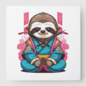 Samurai Sloth Halloween Quirky Ninja Warrior Decor Vierkante Klok (Voorkant)