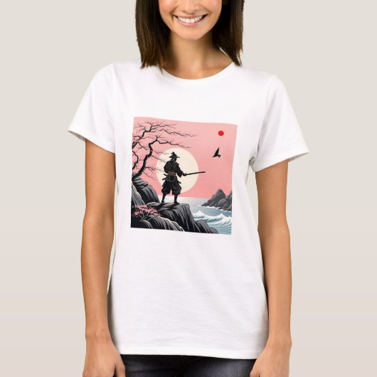Samurai Sunset Design - Ukiyo-e Cherry Blossom Art T-shirt (Voorkant)