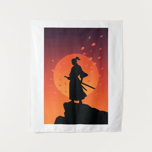 Samurai Sunset Tapestry – Bold Minimalist Wall Art Wandkleed (Voorkant)