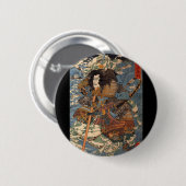 Samurai surft op krabben c. jaren '1800 ronde button 5,7 cm (Voorkant /achterkant)