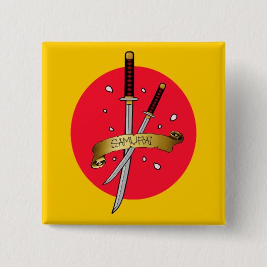 Samurai Sword Tattoo Vierkante Button 5,1 Cm (Voorkant)