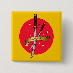 Samurai Sword Tattoo Vierkante Button 5,1 Cm