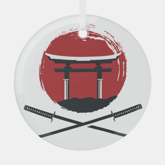 Samurai Sword: Torii Gate Cartoon Glas Ornament (Voorkant)