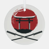 Samurai Sword: Torii Gate Cartoon Glas Ornament (Achterkant)