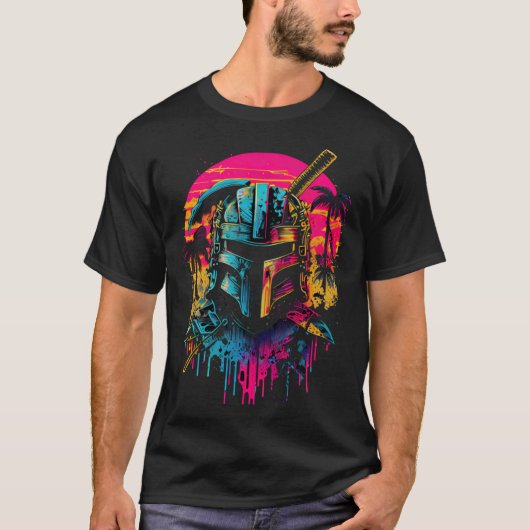 Samurai Synthwave Retrowave Kleurrijke jaren '80 G T-shirt (Voorkant)