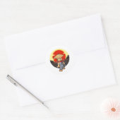 Samurai teddybeer karakter met zonsondergang ronde sticker (Envelop)