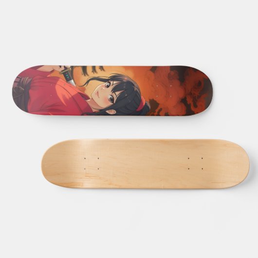 Samurai-tempel in brand Japans geanimeerd Persoonlijk Skateboard (Horizontaal)