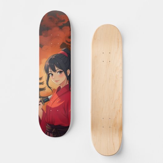 Samurai-tempel in brand Japans geanimeerd Persoonlijk Skateboard (Voorkant)