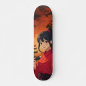 Samurai-tempel in brand Japans geanimeerd Persoonlijk Skateboard (Voorkant)