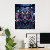 Samurai Tiger Neon Temple Poster (Thuiskantoor)