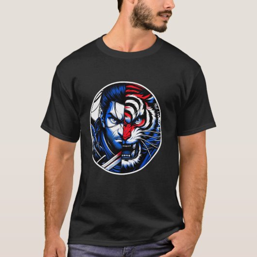Samurai Tiger Showdown Anime Style Samurai Japanes T-shirt (Voorkant)