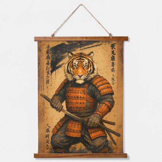 Samurai Tiger – Sumi-e Ink Warrior Art Hangend Wandkleed (Voorkant)