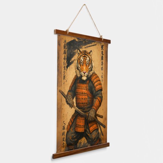 Samurai Tiger – Sumi-e Ink Warrior Art Hangend Wandkleed (Gebogen)