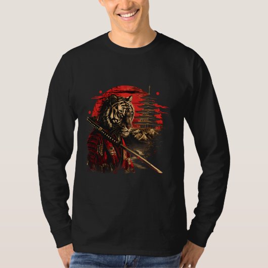Samurai Tiger Temple Japanese Samurai Tiger Anime  T-shirt (Voorkant)