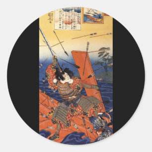 Samurai tijdens de oorlog, ongeveer 1800 jaar ronde sticker