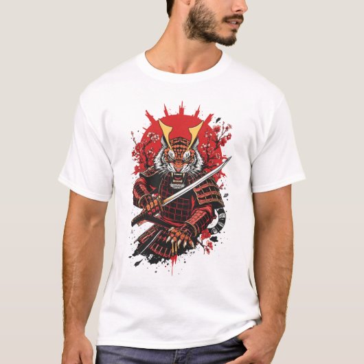 Samurai Tijger Krijger Krachtige Vector Kunst T-shirt (Voorkant)