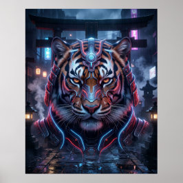 Samurai Tijger Neon Tempel Poster