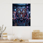 Samurai Tijger Neon Tempel Poster (Keuken)