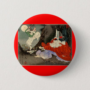 Samurai-training met Tengu, Circa 1800's Ronde Button 5,7 Cm