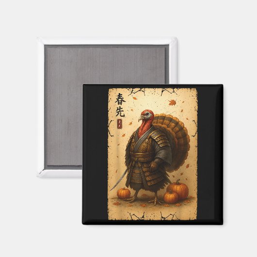 Samurai Turkey Thanksgiving Japanese Warrior Anime Magneet (Voorkant / Achterkant)