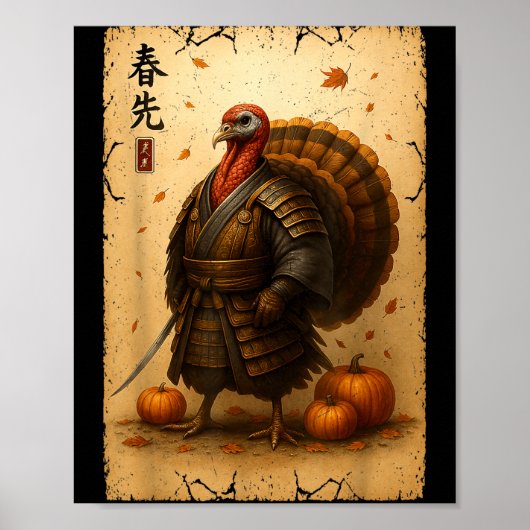 Samurai Turkey Thanksgiving Japanese Warrior Anime Poster (Voorkant)