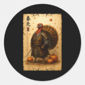 Samurai Turkey Thanksgiving Japanese Warrior Anime Ronde Sticker (Voorkant)