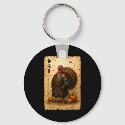 Samurai Turkey Thanksgiving Japanese Warrior Anime Sleutelhanger (Voorkant)