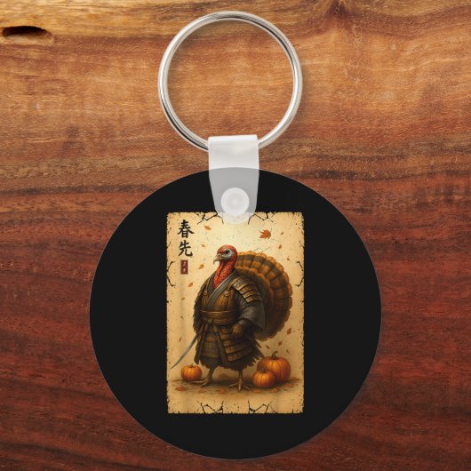Samurai Turkey Thanksgiving Japanese Warrior Anime Sleutelhanger (Voorkant)
