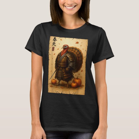 Samurai Turkey Thanksgiving Japanese Warrior Anime T-shirt (Voorkant)