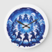 Samurai Unity Japanese Blue Ink Art Circular Grote Klok (Voorkant)