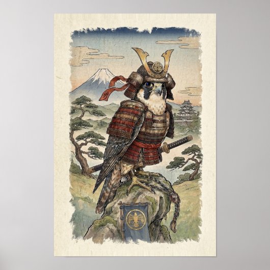 Samurai Valke Ukiyo-e - Japanse Roofvogel Poster (Voorkant)