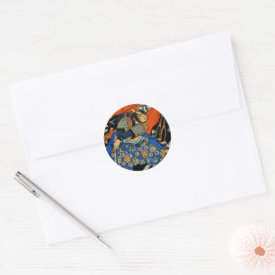 SAMURAI VECHT MET MONSTER RONDE STICKER